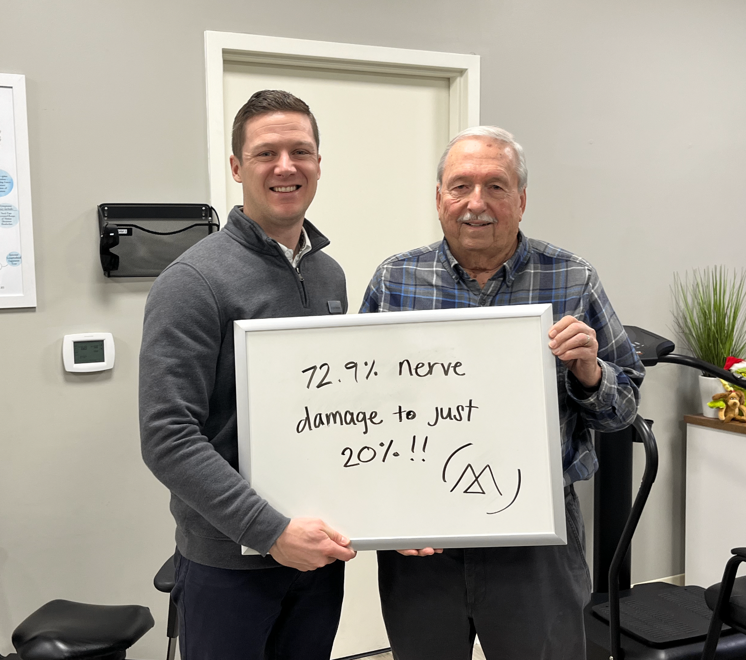 Patient with Dr. Stevenson: 72.9% nerve damage down to 20%